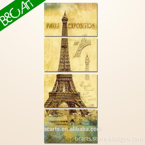 Famous 4 pieces of paris eiffel tower oil painting